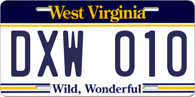 WV license plate DXW010
