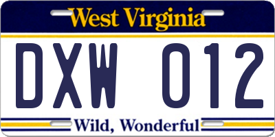 WV license plate DXW012