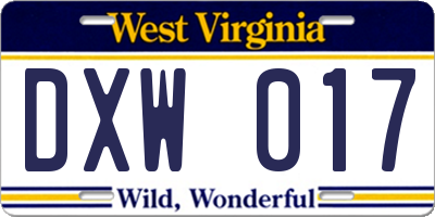 WV license plate DXW017