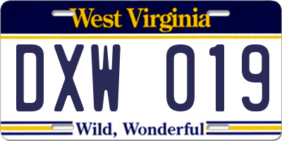 WV license plate DXW019