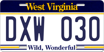 WV license plate DXW030