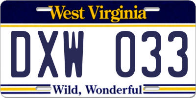 WV license plate DXW033