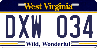 WV license plate DXW034