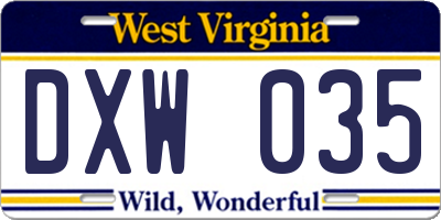 WV license plate DXW035