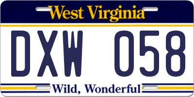 WV license plate DXW058