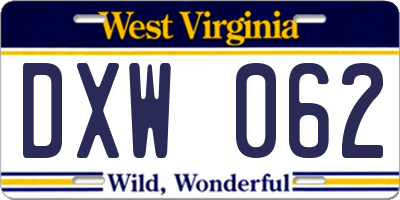 WV license plate DXW062