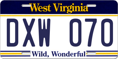 WV license plate DXW070