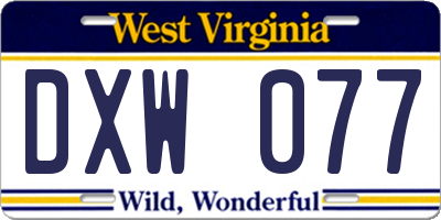 WV license plate DXW077