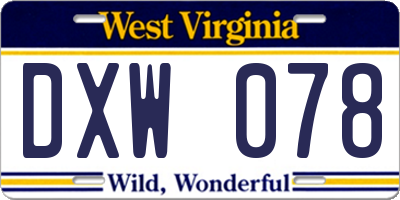 WV license plate DXW078