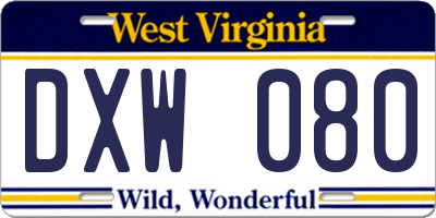 WV license plate DXW080