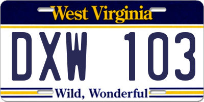 WV license plate DXW103