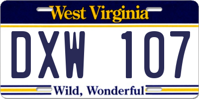 WV license plate DXW107