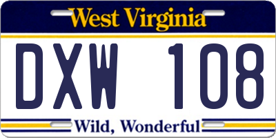 WV license plate DXW108