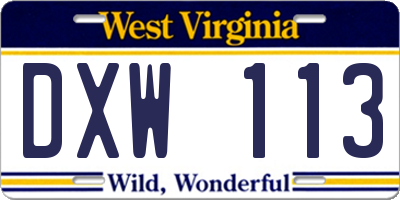 WV license plate DXW113