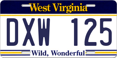WV license plate DXW125