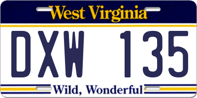 WV license plate DXW135