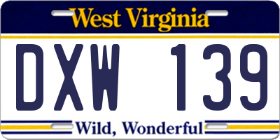 WV license plate DXW139