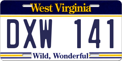 WV license plate DXW141
