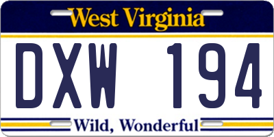 WV license plate DXW194