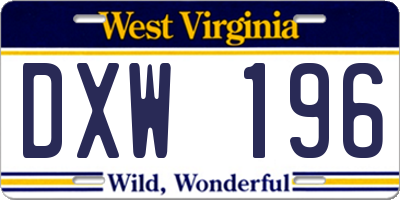 WV license plate DXW196