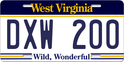 WV license plate DXW200
