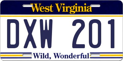 WV license plate DXW201