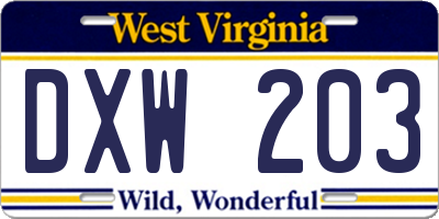 WV license plate DXW203