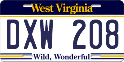 WV license plate DXW208