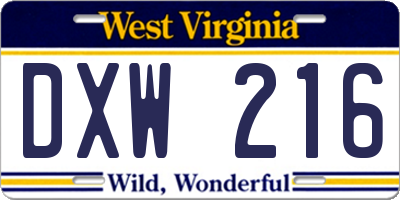 WV license plate DXW216