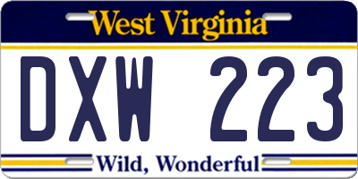 WV license plate DXW223