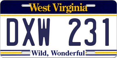 WV license plate DXW231