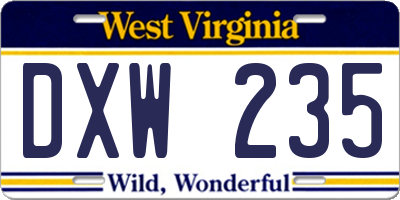 WV license plate DXW235