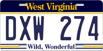 WV license plate DXW274