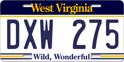 WV license plate DXW275