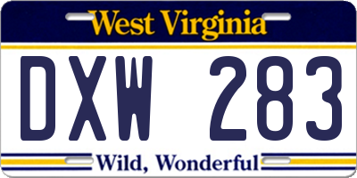 WV license plate DXW283