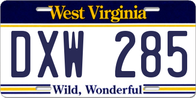 WV license plate DXW285