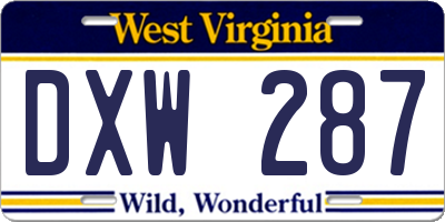 WV license plate DXW287
