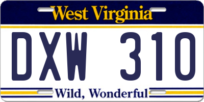 WV license plate DXW310