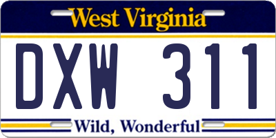 WV license plate DXW311