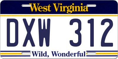 WV license plate DXW312