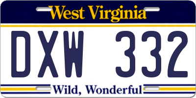 WV license plate DXW332