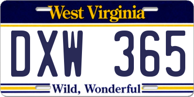 WV license plate DXW365