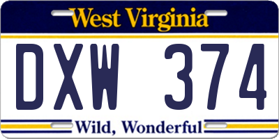 WV license plate DXW374