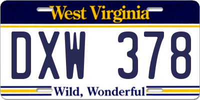 WV license plate DXW378