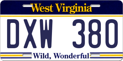 WV license plate DXW380