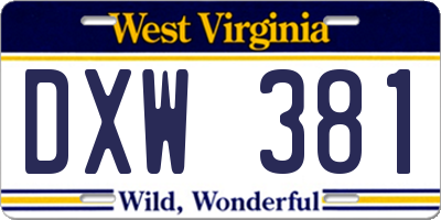 WV license plate DXW381