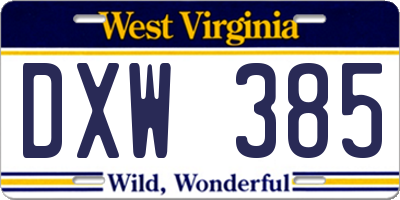 WV license plate DXW385
