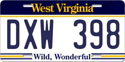 WV license plate DXW398