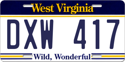 WV license plate DXW417