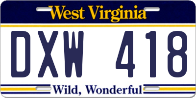 WV license plate DXW418
